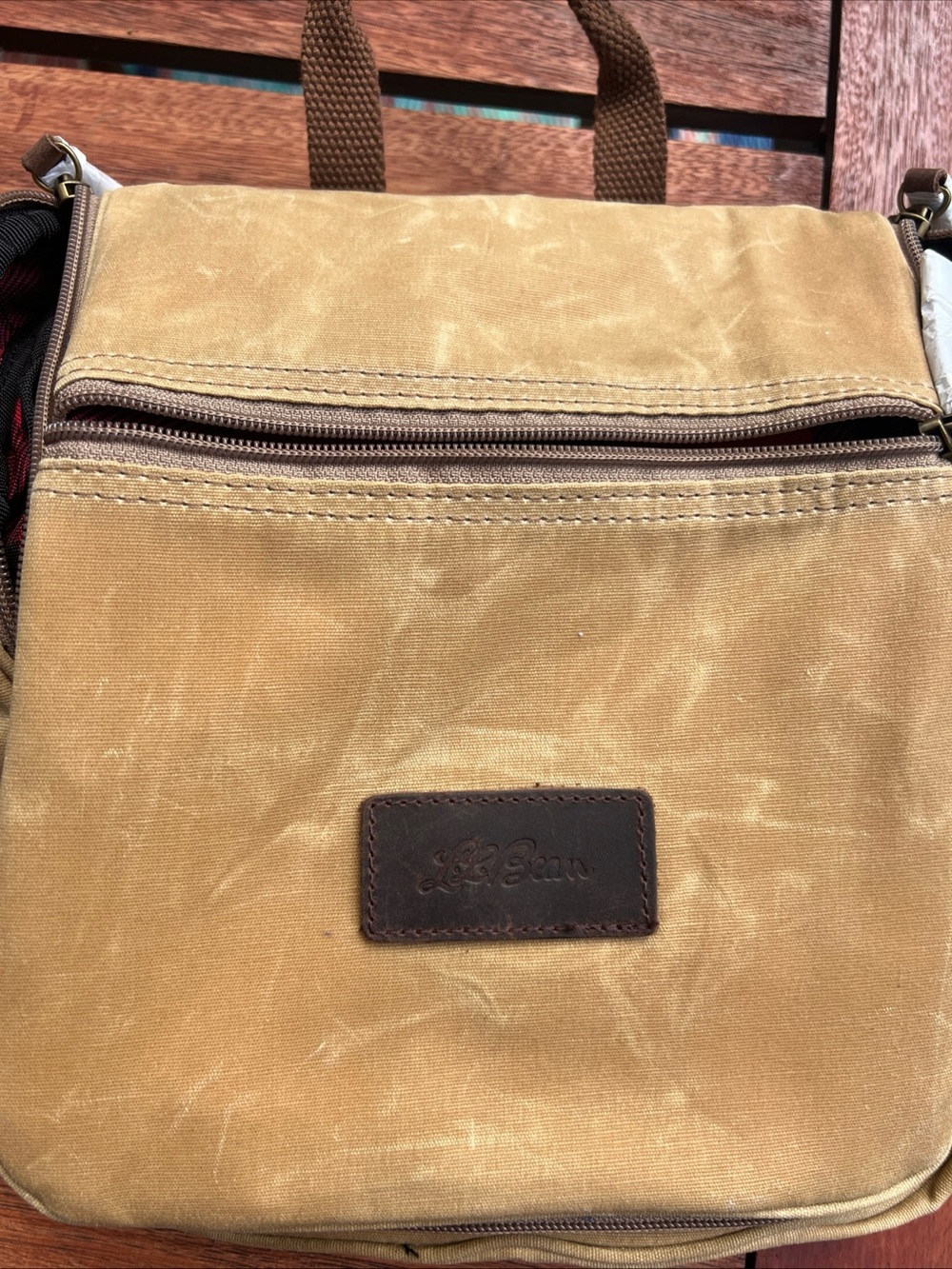 L.L. Bean Tan Waxed Canvas Toiletry/Travel Pouch with Brown Leather Trim NWT